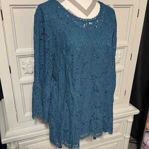 Isaac Mizrahi Live Teal Lace Women's Top Size XL